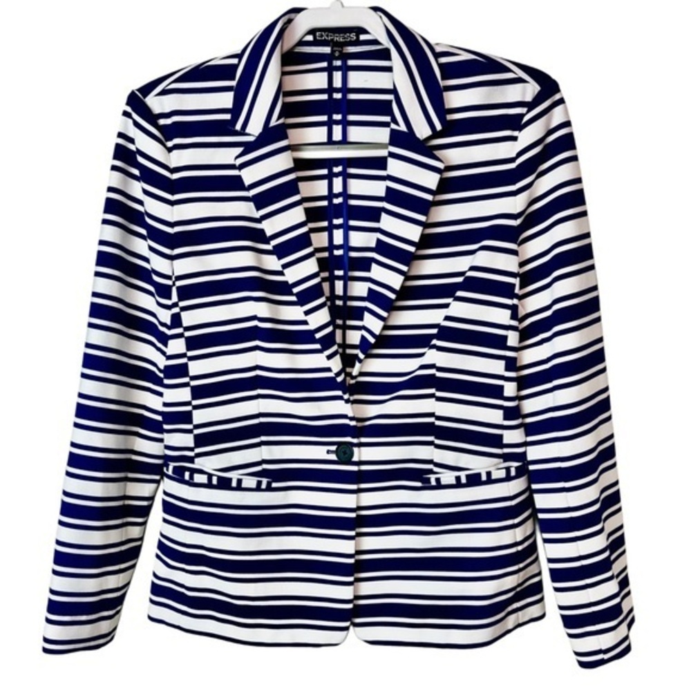 Express‎ Navy Blue & White Striped One Button Blazer Sz M